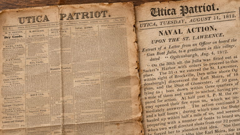 Original August 11, 1812 Utica Patriot with a contemporary report describing the American gunboat Julia sailing from Sackets Harbor and fighting British forces on the St. Lawrence River.