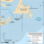 Map showing Saint-Pierre and Miquelon, the French territory south of Newfoundland, and France’s maritime zone surrounded by Canadian waters.