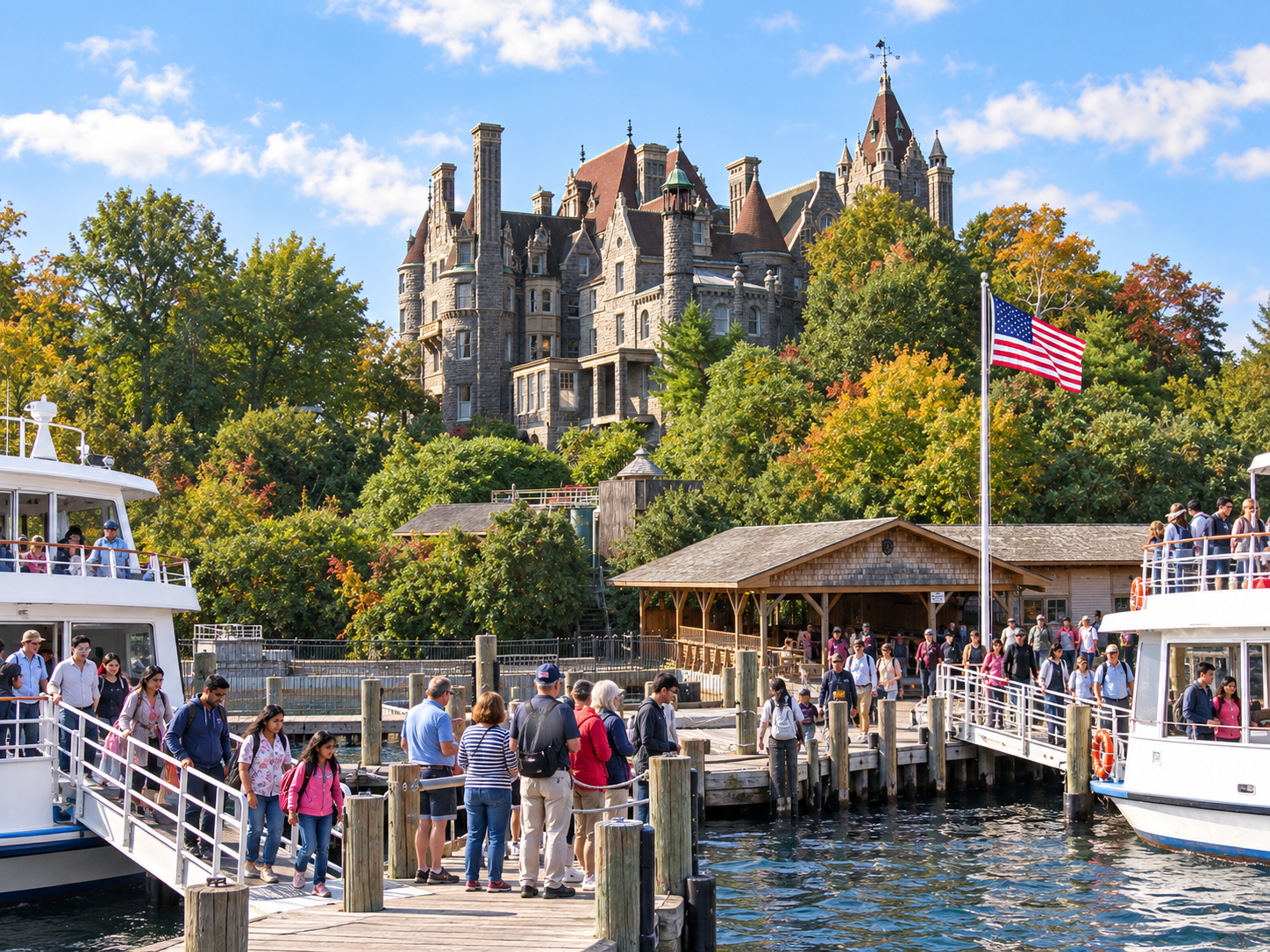 Boldt Castle tour-boat editorial illustration