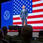 Secretary of War Pete Hegseth speaking at Marine Corps Base Quantico